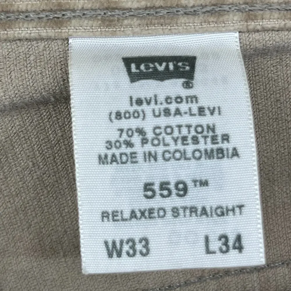 LEVIS Pants Mens 33x34 559 Corduroy Relaxed Straight Chino Cotton Blend Tan